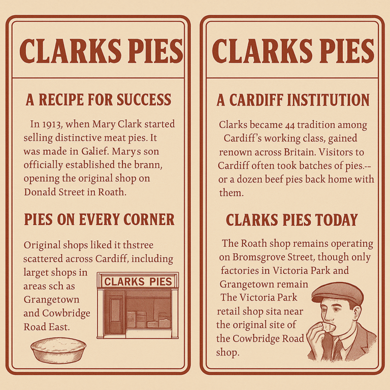 The image shows a Gentleman eating a Ckarks Pie that's Baked in Cardiff Tradition.