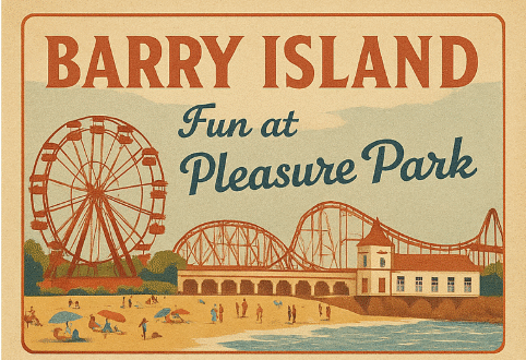 Barry Island A day by the sea - just what the Doctor ordered.Aretrp vintage image showing